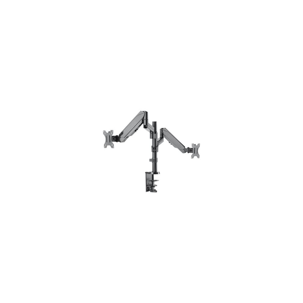 Produktbild för Manhattan TV & Monitor Mount, Desk, Full Motion (Gas Spring), 2 screens, Screen Sizes: 10-27", Black, Clamp or Grommet Assembly, Dual Screen, VESA 75x75 to 100x100mm, Max 8kg (each), Lifetime Warranty monteringssats - för 2 LCD-bildskärmar