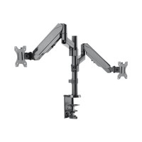 Produktbild för Manhattan TV & Monitor Mount, Desk, Full Motion (Gas Spring), 2 screens, Screen Sizes: 10-27", Black, Clamp or Grommet Assembly, Dual Screen, VESA 75x75 to 100x100mm, Max 8kg (each), Lifetime Warranty monteringssats - för 2 LCD-bildskärmar