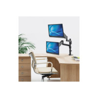 Produktbild för Manhattan TV & Monitor Mount, Desk, Full Motion (Gas Spring), 2 screens, Screen Sizes: 10-27", Black, Clamp or Grommet Assembly, Dual Screen, VESA 75x75 to 100x100mm, Max 8kg (each), Lifetime Warranty monteringssats - för 2 LCD-bildskärmar
