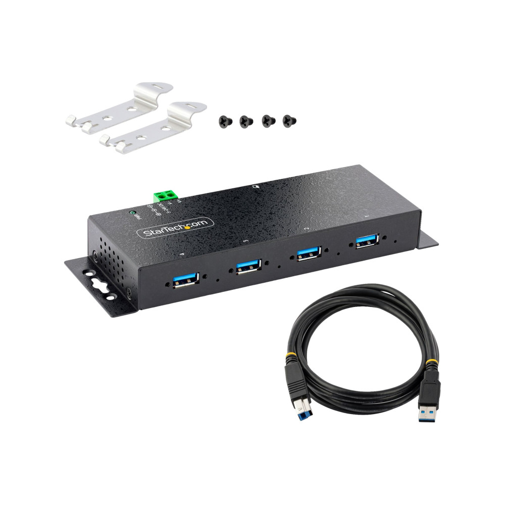Produktbild för StarTech.com 4-Port Industrial USB 3.0 5Gbps Hub, Rugged USB Hub w/15kV Air/8kV Contact ESD and Surge Protection, DIN/Wall/Desk Mountable USB-A Hub, USB Expansion Hub with Locking Ports - Metal Construction (5G4AINDNP-USB-A-HUB) - hubb - industriell - 4 p