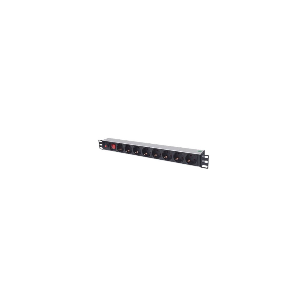 Produktbild för Intellinet 19" 1U Rackmount 8-Way Power Strip - German Type, With On/Off Switch and Overload Protection, 3m Power Cord - effektband