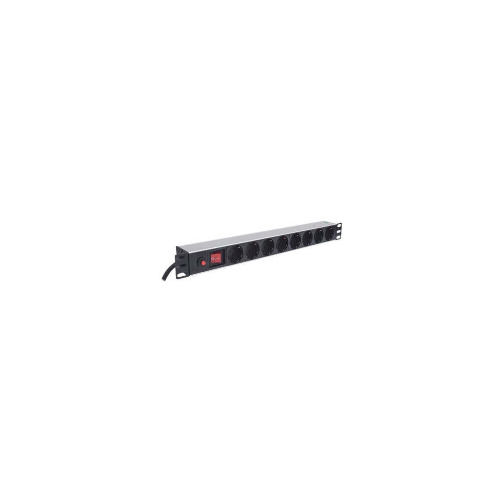 Produktbild för Intellinet 19" 1U Rackmount 8-Way Power Strip - German Type, With On/Off Switch and Overload Protection, 3m Power Cord - effektband