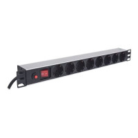 Produktbild för Intellinet 19" 1U Rackmount 8-Way Power Strip - German Type, With On/Off Switch and Overload Protection, 3m Power Cord - effektband