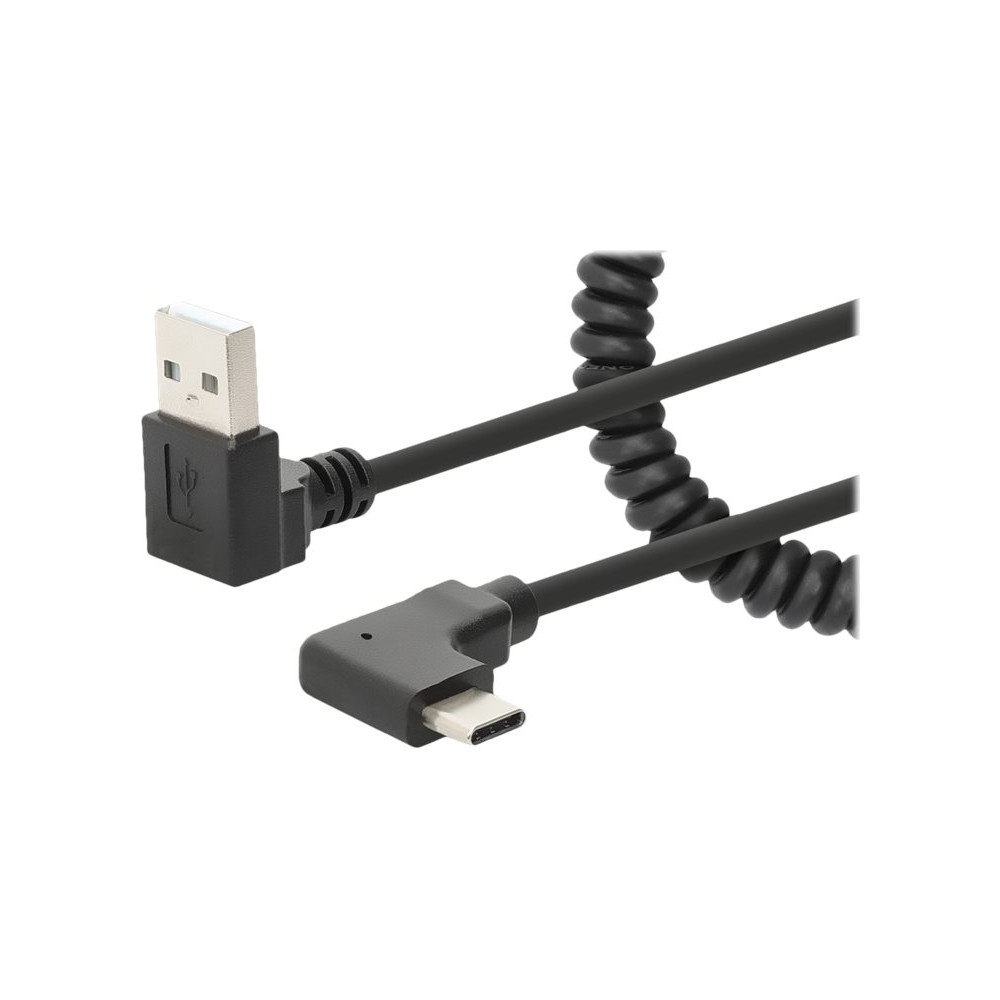 Produktbild för Manhattan USB-C to USB-A Cable, 1m, Male to Male, Black, 480 Mbps (USB 2.0), Tangle Resistant Curly Design, Angled Connectors, Ideal for Charging Cabinets/Carts, Hi-Speed USB, Lifetime Warranty, Polybag - USB typ C-kabel - USB (endast ström) till USB-C (e