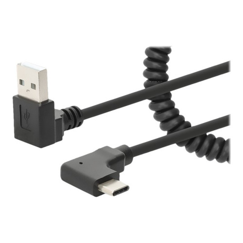 Manhattan Manhattan USB-C to USB-A Cable, 1m, Male to Male, Black, 480 Mbps (USB 2.0), Tangle Resistant Curly Design, Angled Connectors, Ideal for Charging Cabinets/Carts, Hi-Speed USB, Lifetime Warranty, Polybag - USB typ C-kabel - USB (endast ström) till USB-C (e