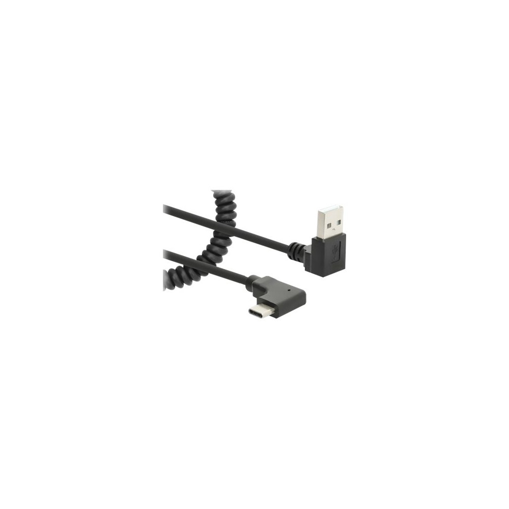 Produktbild för Manhattan USB-C to USB-A Cable, 1m, Male to Male, Black, 480 Mbps (USB 2.0), Tangle Resistant Curly Design, Angled Connectors, Ideal for Charging Cabinets/Carts, Hi-Speed USB, Lifetime Warranty, Polybag - USB typ C-kabel - USB (endast ström) till USB-C (e