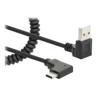 Produktbild för Manhattan USB-C to USB-A Cable, 1m, Male to Male, Black, 480 Mbps (USB 2.0), Tangle Resistant Curly Design, Angled Connectors, Ideal for Charging Cabinets/Carts, Hi-Speed USB, Lifetime Warranty, Polybag - USB typ C-kabel - USB (endast ström) till USB-C (e