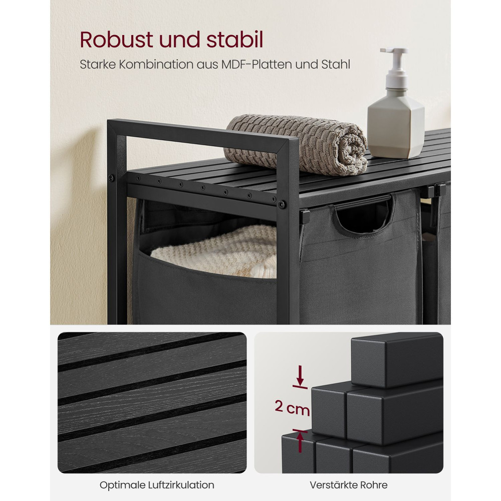 Produktbild för Laundry Basket Black, Gray 93×33×72cm