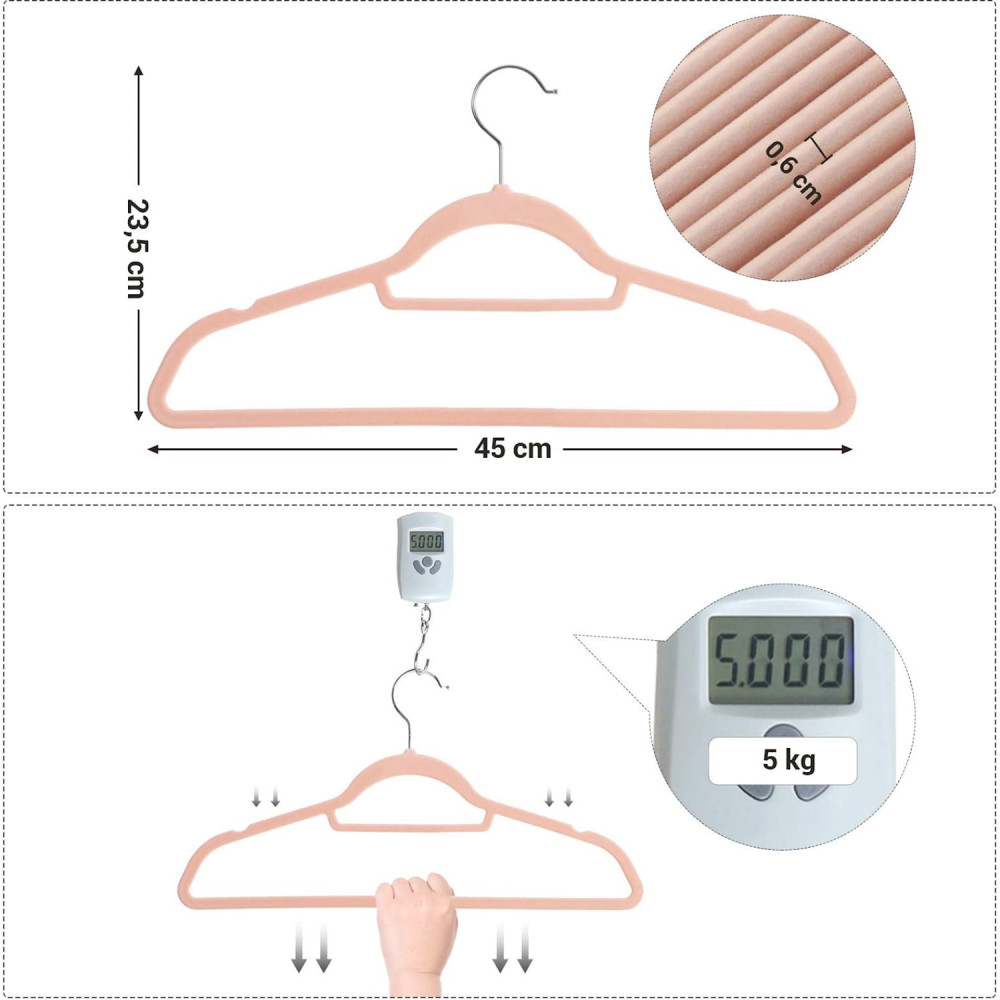 Produktbild för Velvet Hanger Pink, Silver 43×22×1cm
