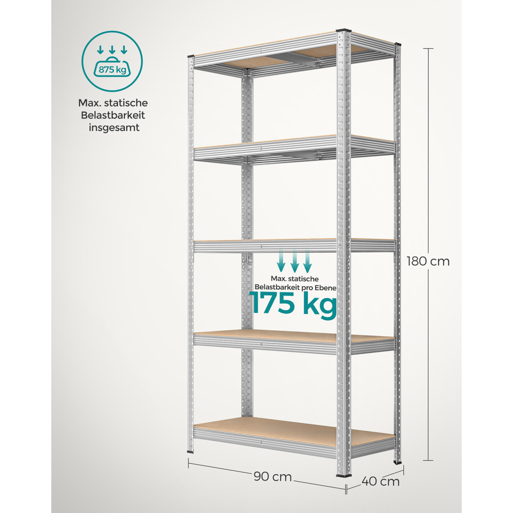 Produktbild för Shelving Silver 180x90x40cm