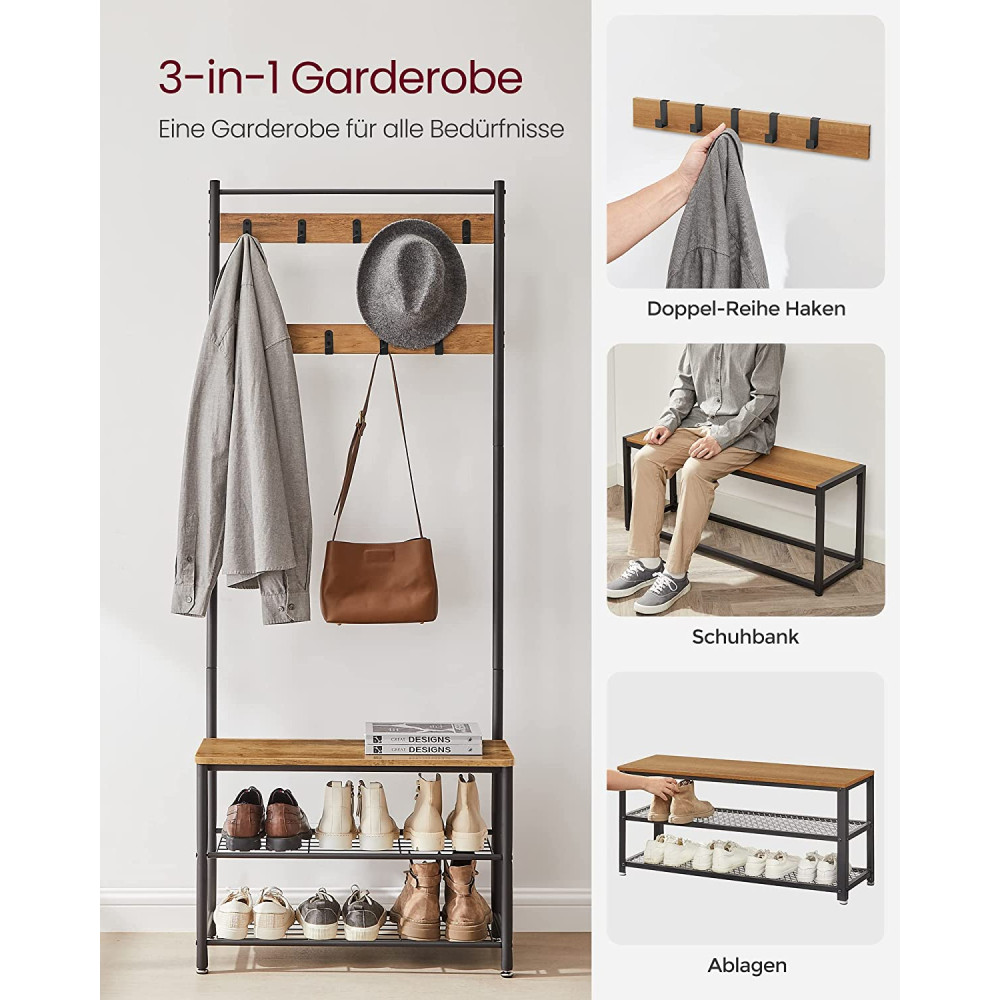 Produktbild för Clothes Horse Walnut Brown-black 70x33x175cm