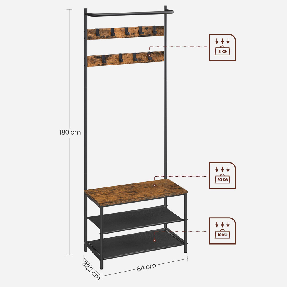 Produktbild för Clothes Rack Black, Retro Color 64x32x180cm