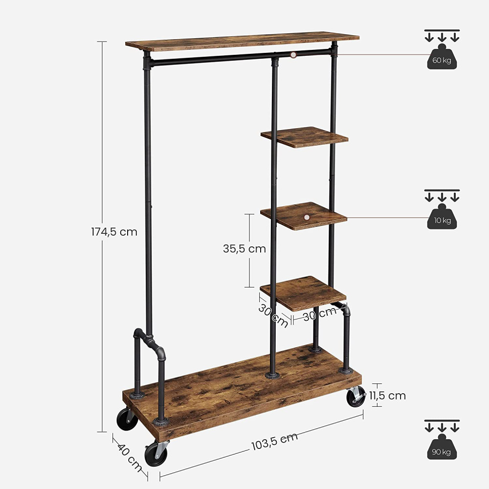 Produktbild för Clothes Rack Black, Retro Color 104x40x175cm