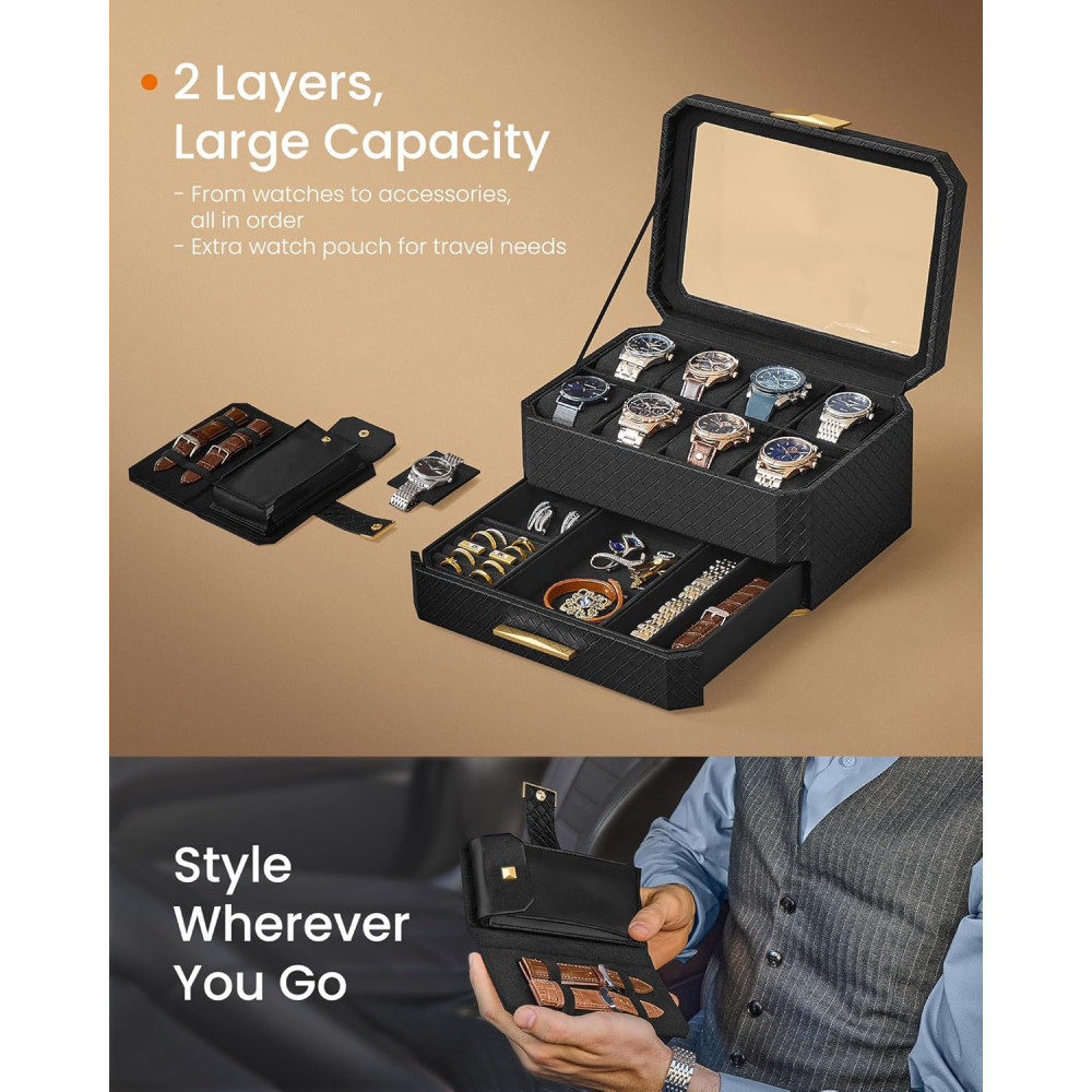 Produktbild för Watch Box Black 27x20x15cm