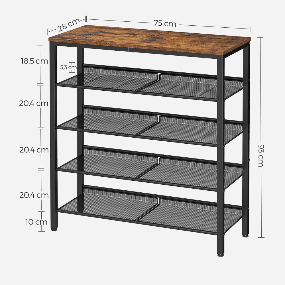 Produktbild för Shoe Rack Black, Retro Color 93x30x75cm