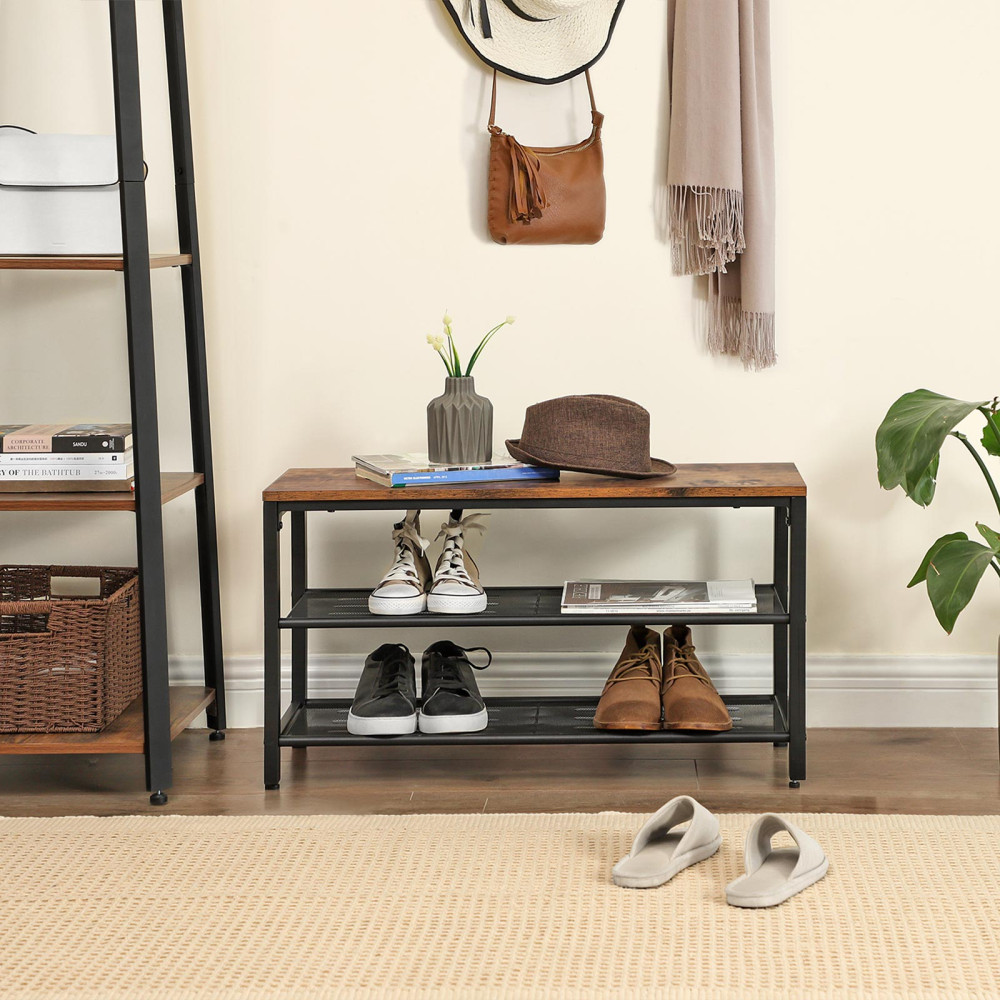 Produktbild för Shoe Bench X: Antique, Black 80x30x45cm