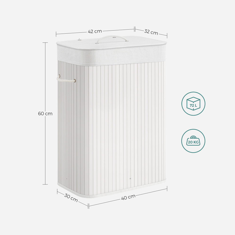 Produktbild för Laundry Hamper White 40x30x60cm