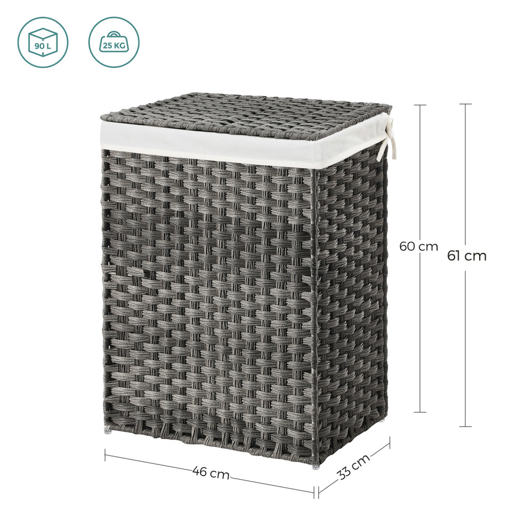 Produktbild för Laundry Hamper Grey 46x32x61cm