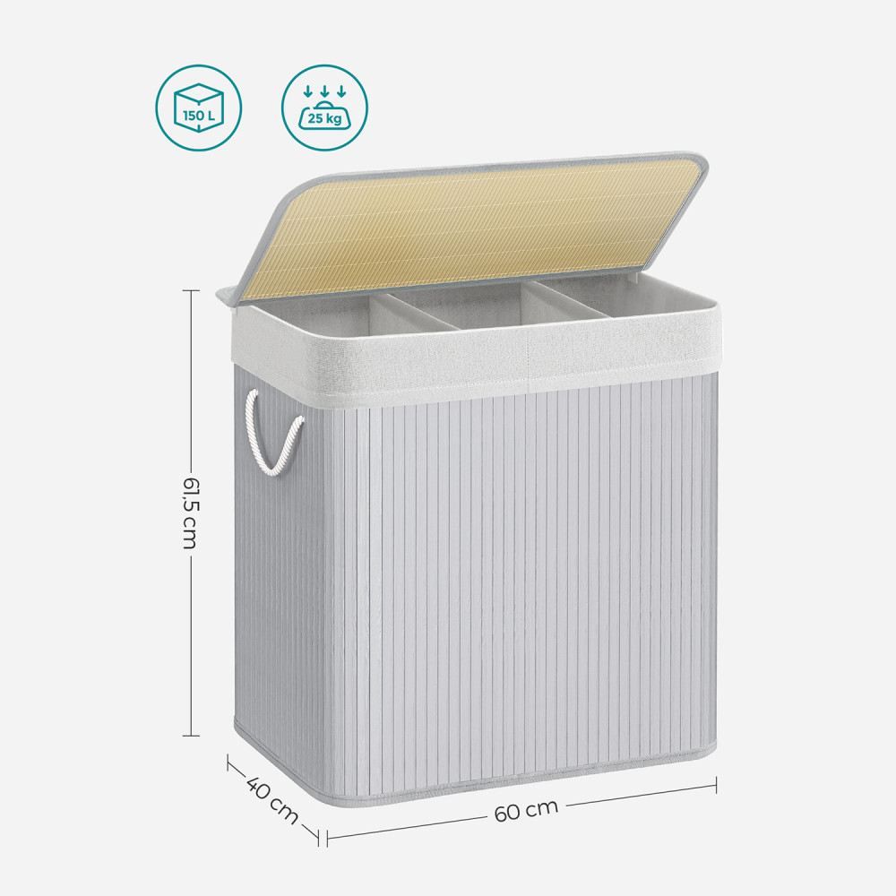 Produktbild för Laundry Hamper Grey 60x40x62cm