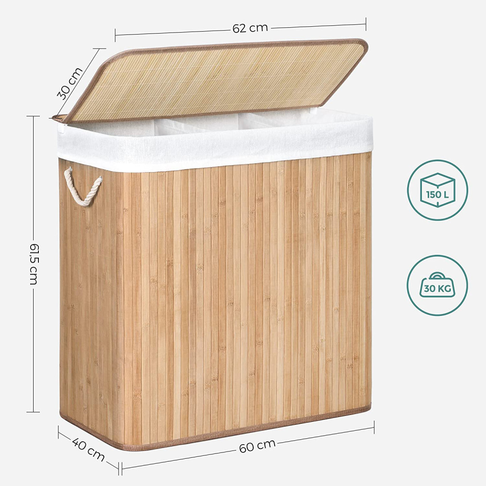 Produktbild för Laundry Hamper Natural 60x40x62cm