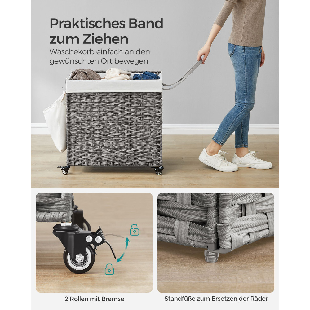 Produktbild för Laundry Hamper Natural, White 66x33x66cm