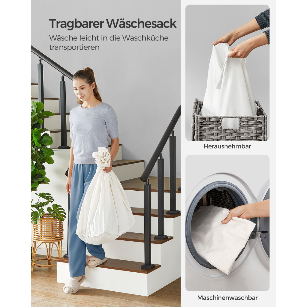 Produktbild för Laundry Hamper Natural, White 66x33x66cm