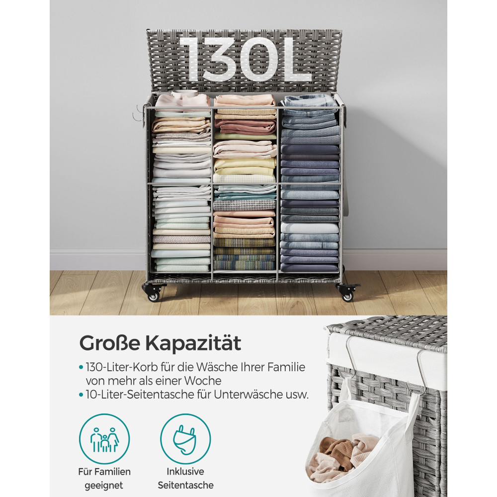 Produktbild för Laundry Hamper Natural, White 66x33x66cm