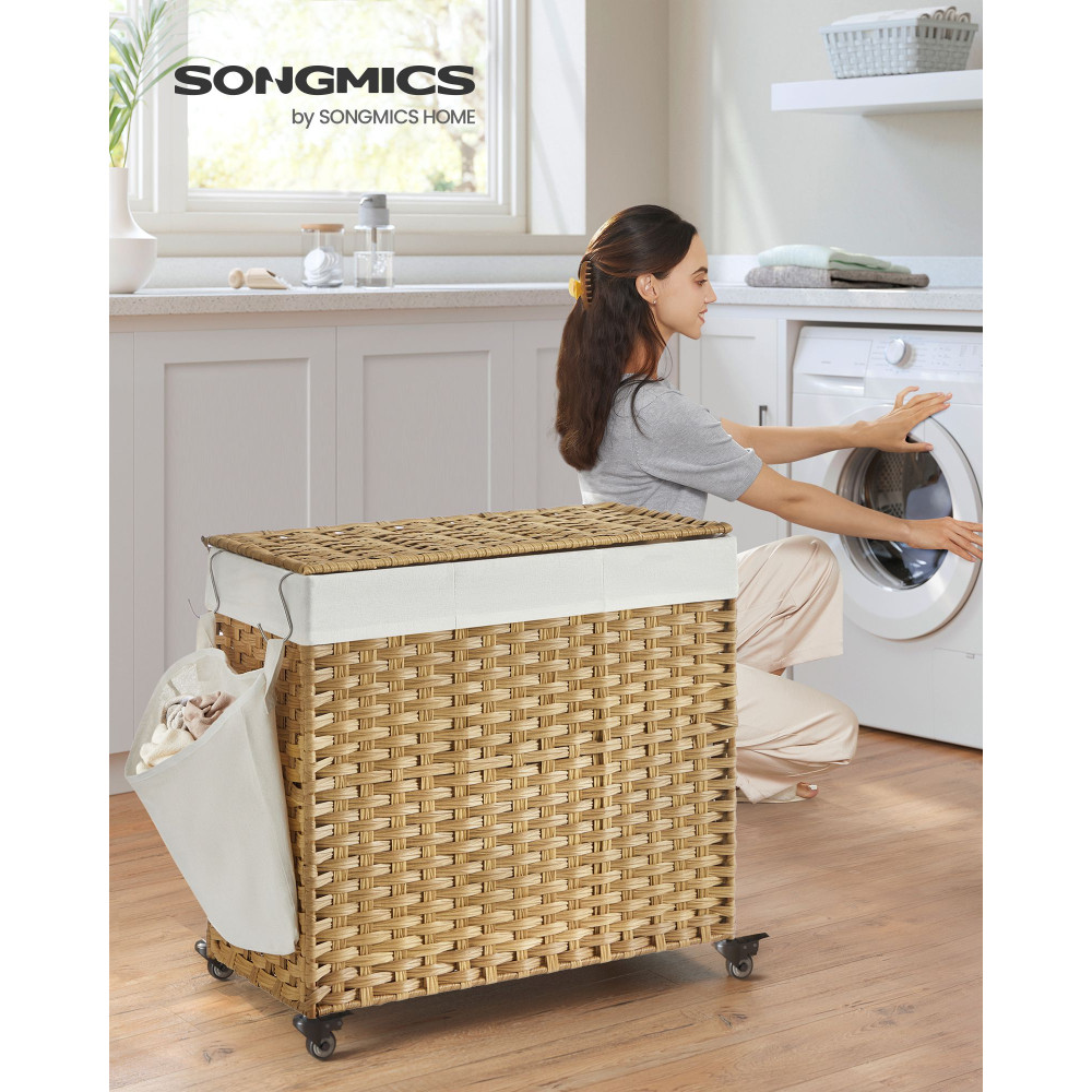 Produktbild för Laundry Hamper Natural, White 66x33x66cm