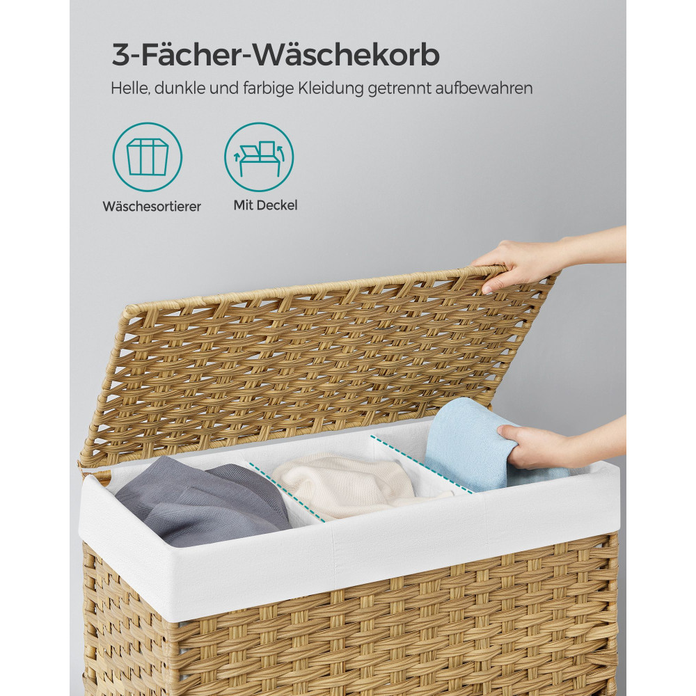 Produktbild för Laundry Hamper Natural, White 66x33x66cm