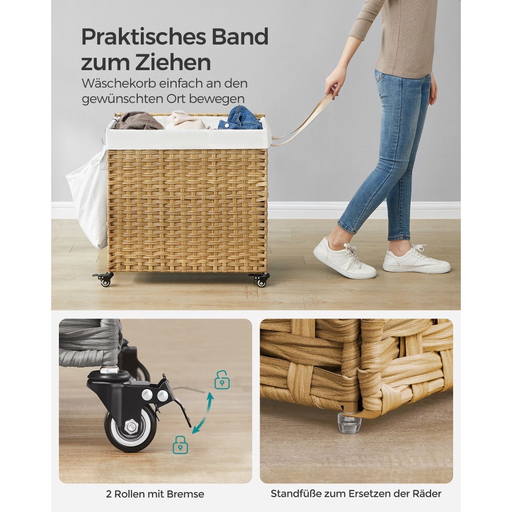Produktbild för Laundry Hamper Natural, White 66x33x66cm