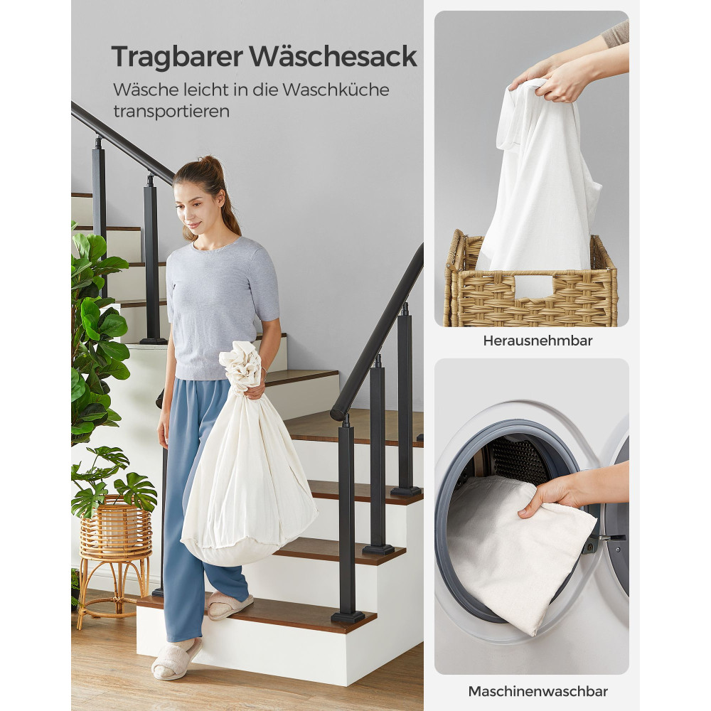 Produktbild för Laundry Hamper Natural, White 66x33x66cm