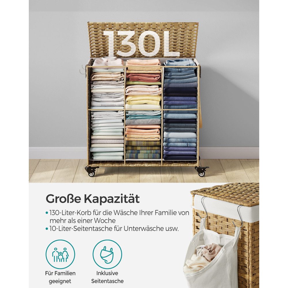 Produktbild för Laundry Hamper Natural, White 66x33x66cm