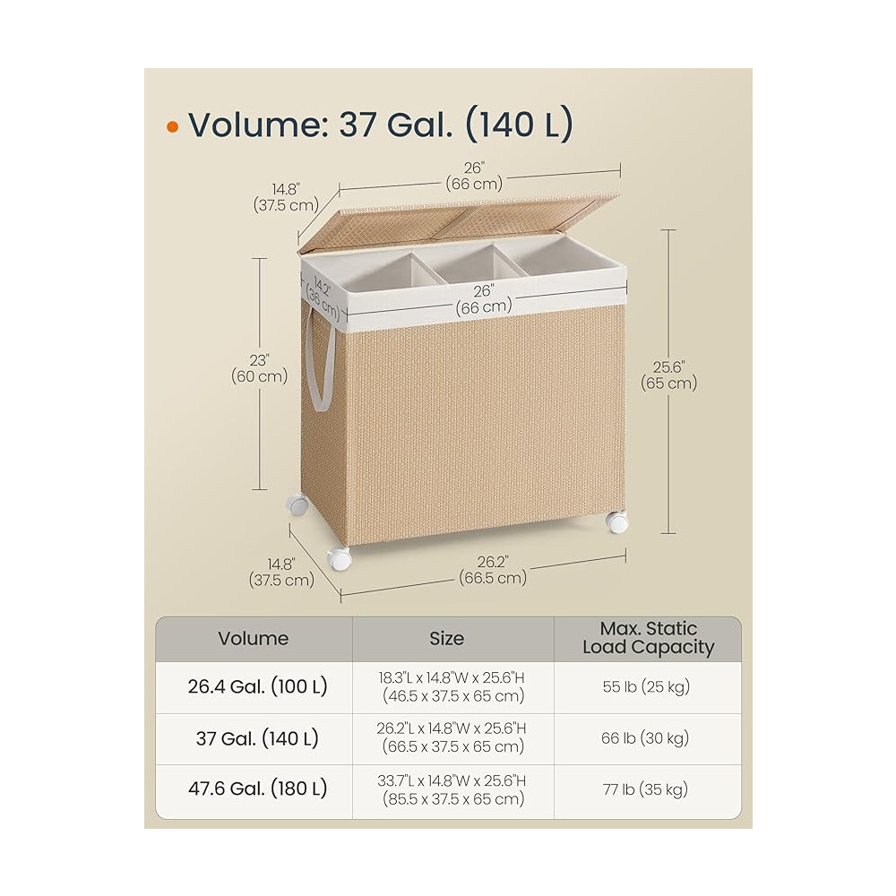 Produktbild för Laundry Hamper Yellowish Brown 67x38x65cm