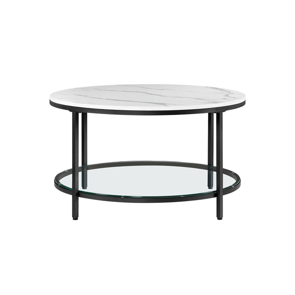 Produktbild för Coffee Table White Marble Look, Black Frame 80x80x45cm
