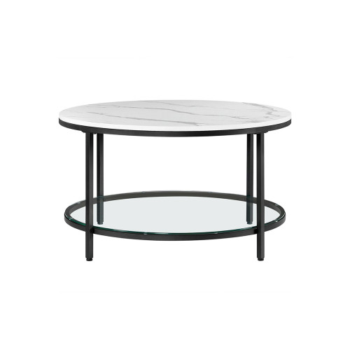VASAGLE Coffee Table White Marble Look, Black Frame 80x80x45cm