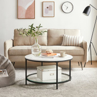 Produktbild för Coffee Table White Marble Look, Black Frame 80x80x45cm