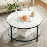Produktbild för Coffee Table White Marble Look, Black Frame 80x80x45cm