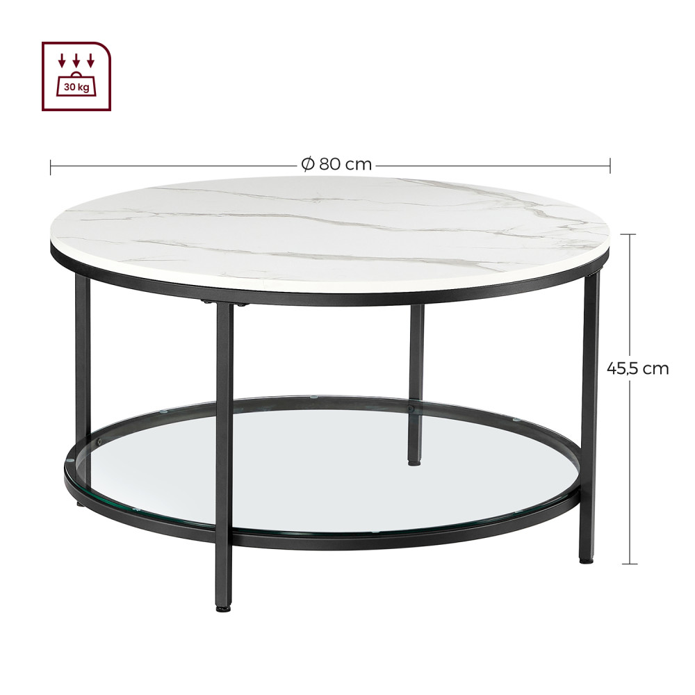 Produktbild för Coffee Table White Marble Look, Black Frame 80x80x45cm
