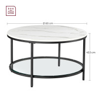 Produktbild för Coffee Table White Marble Look, Black Frame 80x80x45cm