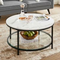 Produktbild för Coffee Table White Marble Look, Black Frame 80x80x45cm