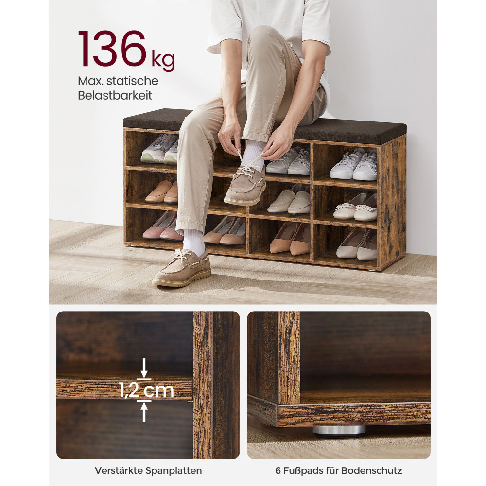 Produktbild för Shoe Bench Yellowish Brown 104x30x48cm