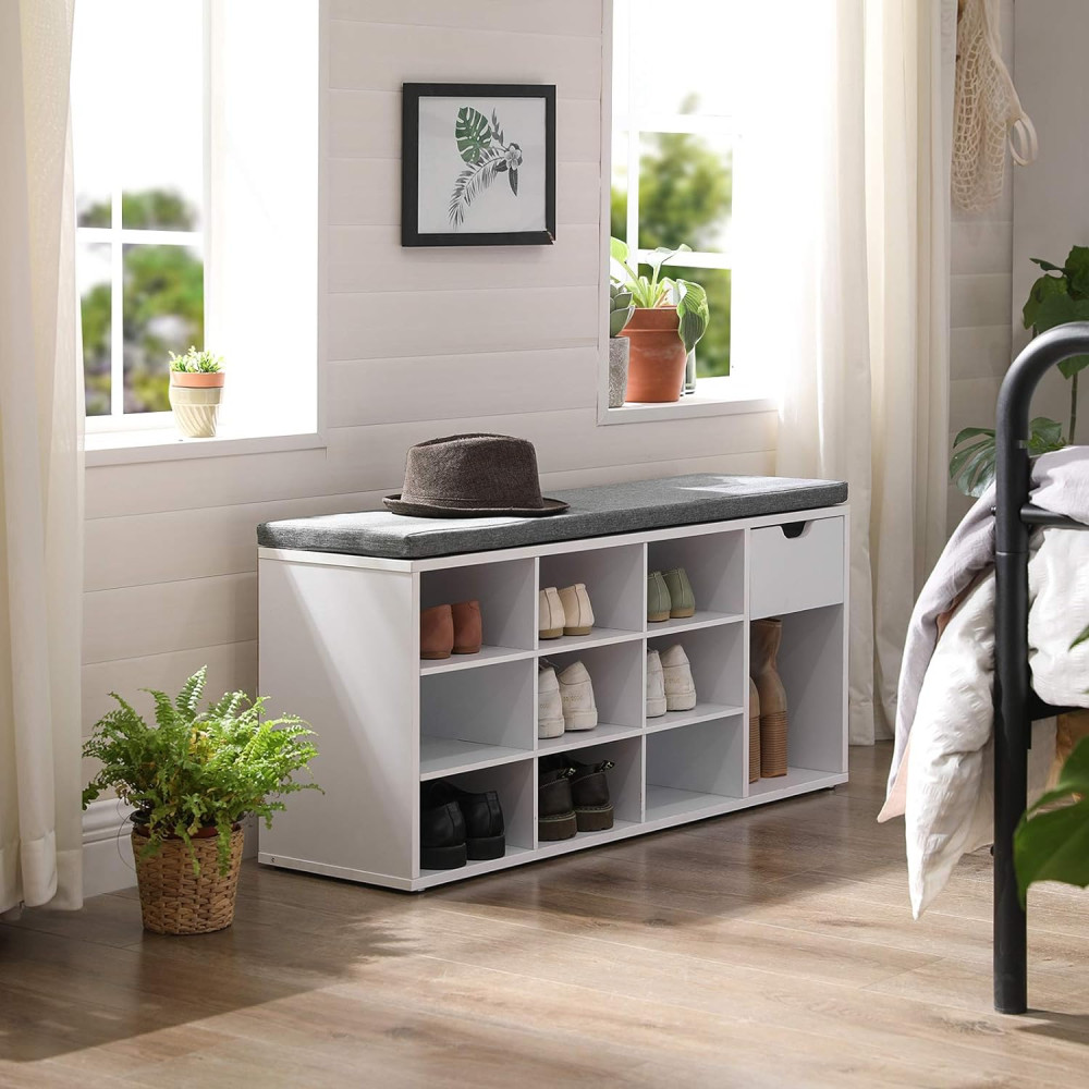 Produktbild för Shoe Bench White, Grey 104x31x48cm