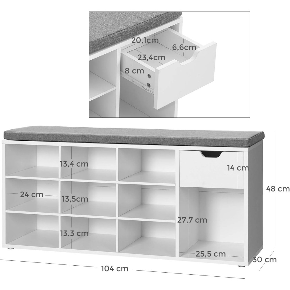 Produktbild för Shoe Bench White, Grey 104x31x48cm