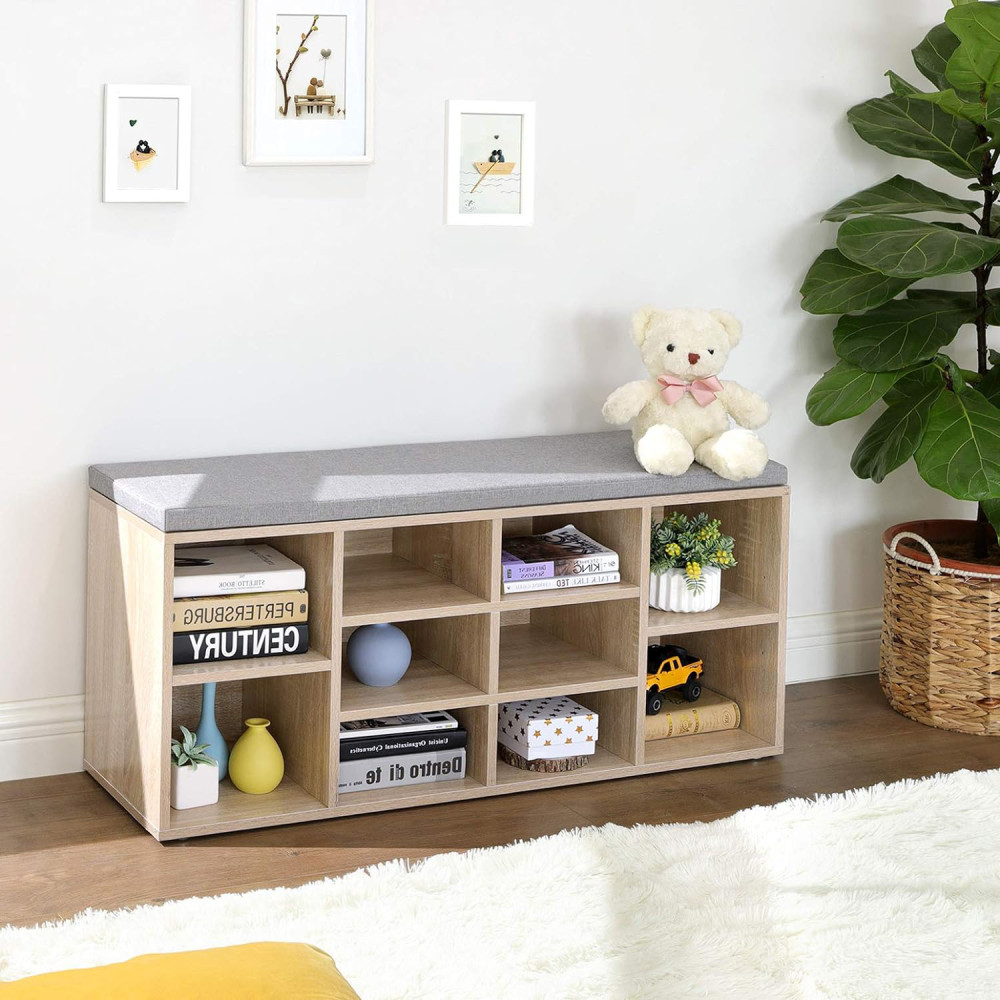 Produktbild för Shoe Cabinet Natural, Gray Cushion 104x30x48cm
