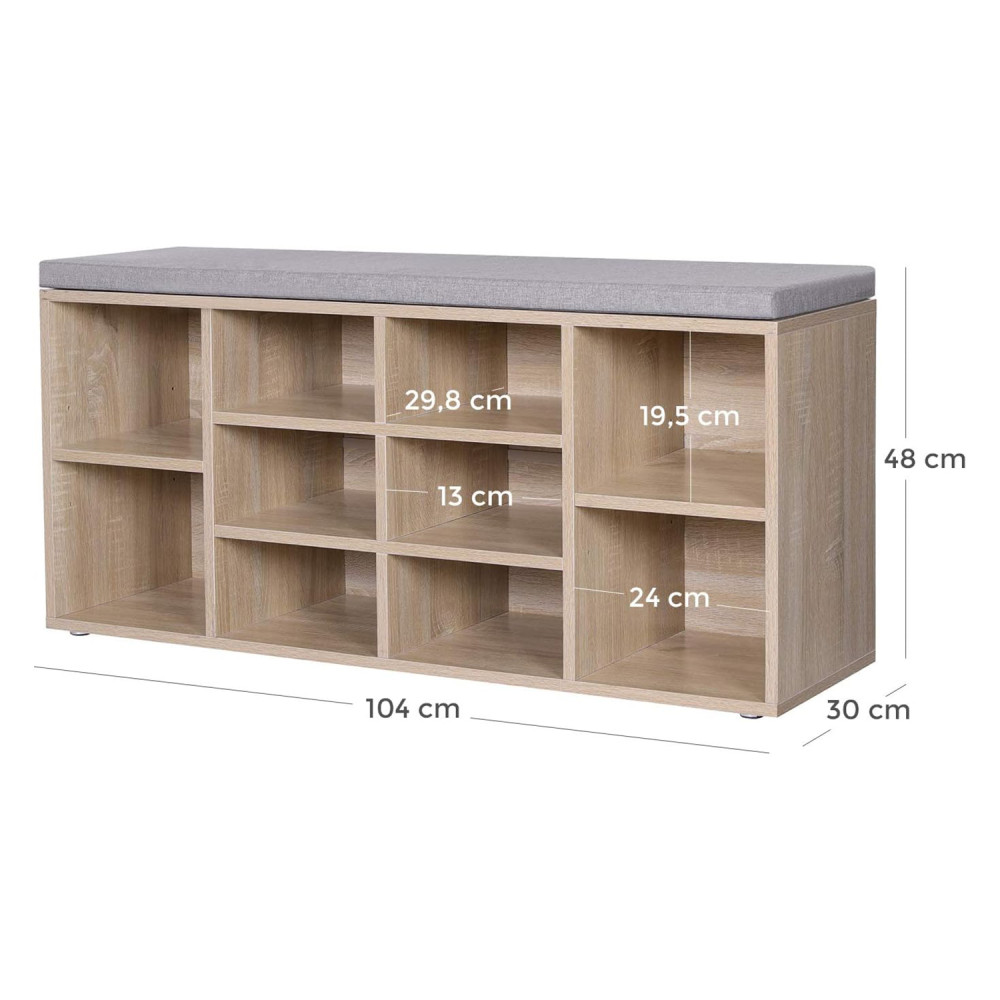 Produktbild för Shoe Cabinet Natural, Gray Cushion 104x30x48cm