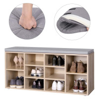 Produktbild för Shoe Cabinet Natural, Gray Cushion 104x30x48cm