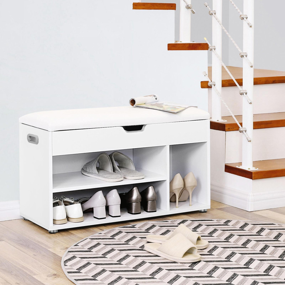Produktbild för Shoe Bench White, White Mat 80x44x30cm