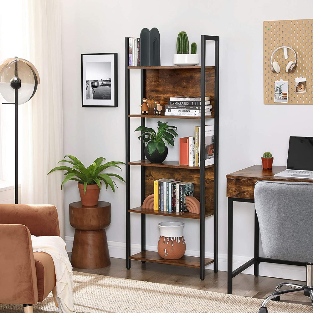 Produktbild för Ladder Shelves Rustic Brown, Black 62x24x165cm