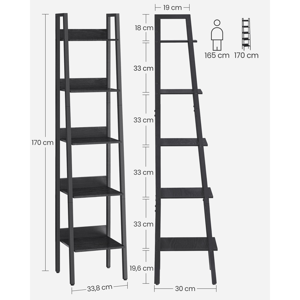 Produktbild för Ladder Shelves Black 34x30x170cm
