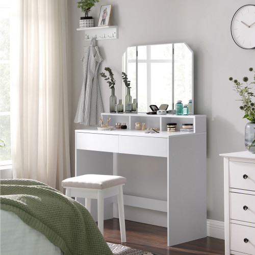 VASAGLE Vanity Table White 100x40x142cm